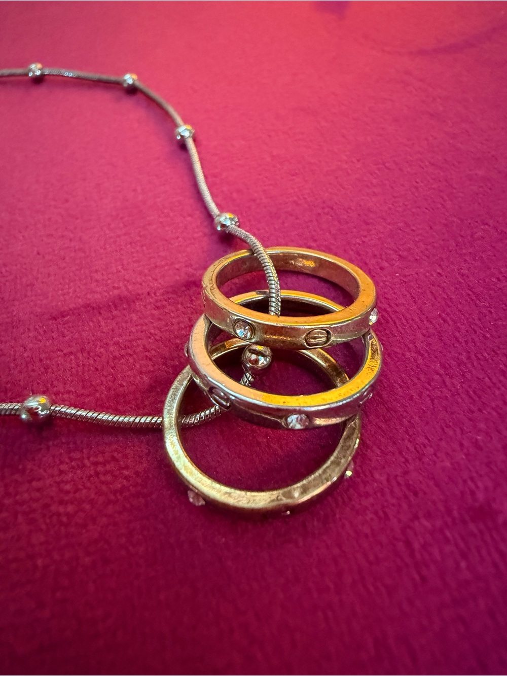 Gold-Tone Triple Ring Pendant Necklace - Women Jewelry